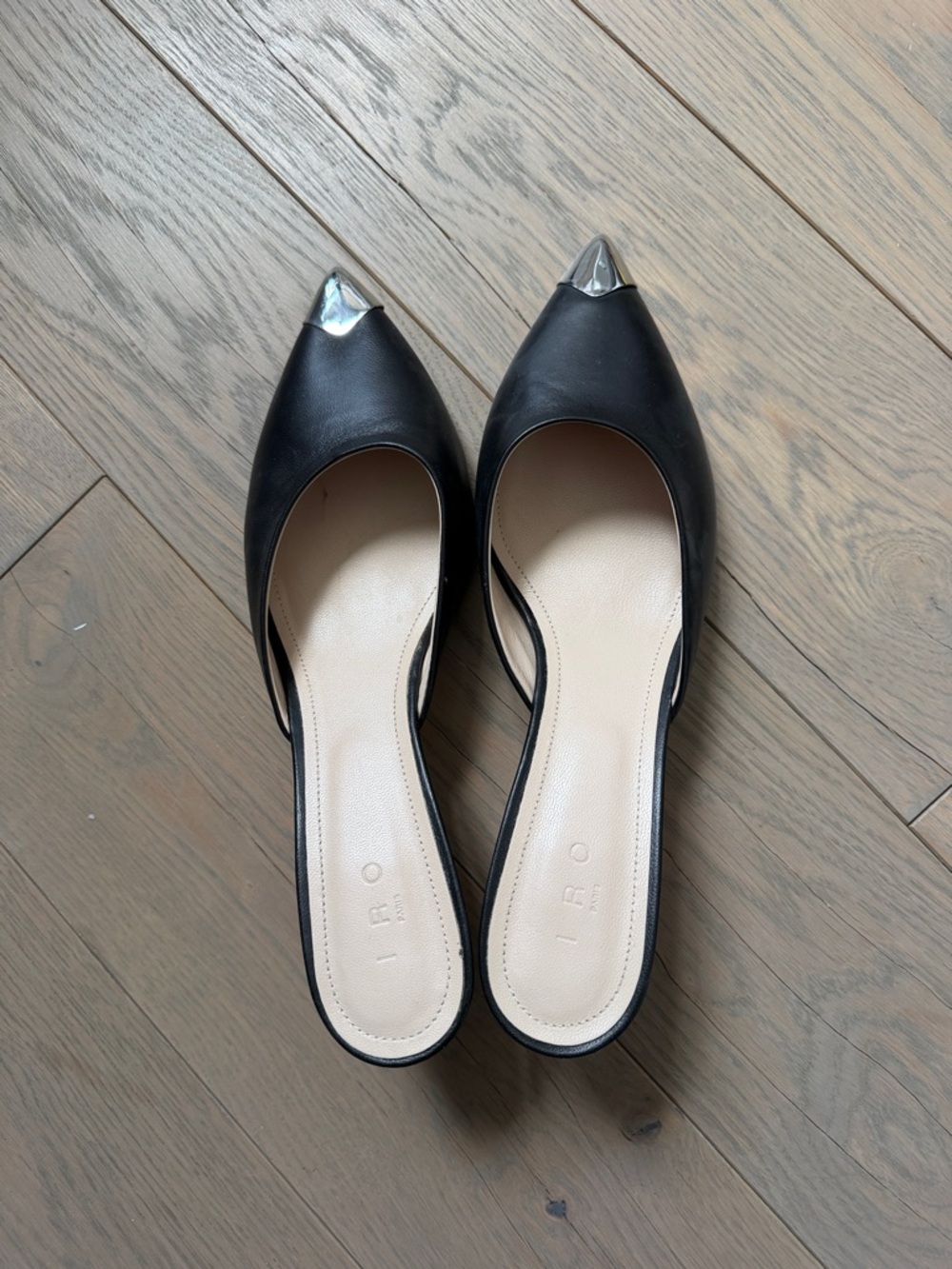 IRO PARIS 
Kaia Silver-Toed Leather Mules, SZ 39 (8)